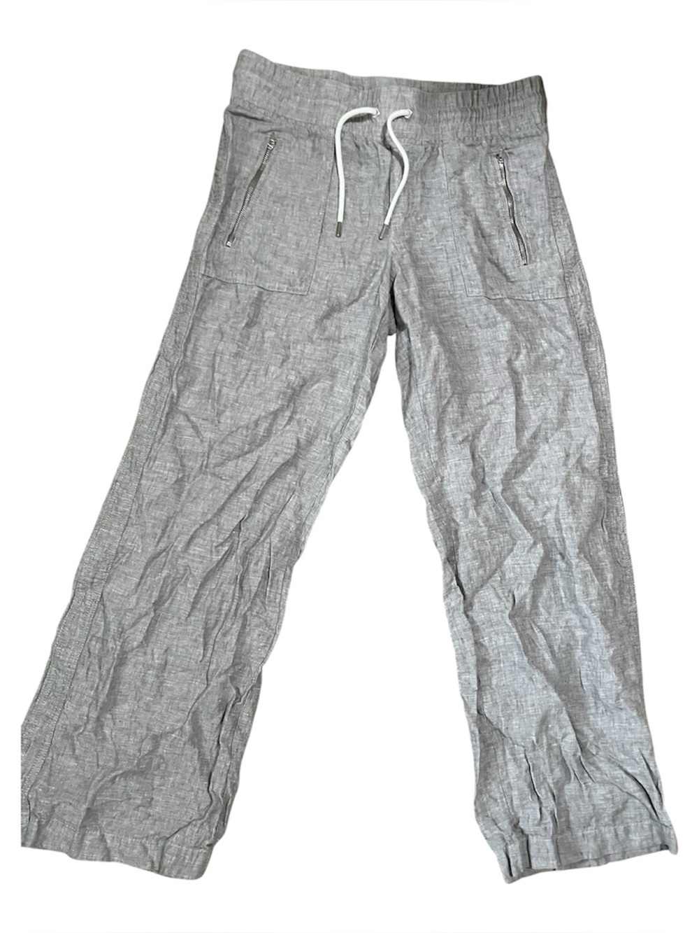 Athleta Cabo Linen Wide Leg Pant Womens Size 8 Grey Elastic Waist Zipper Pockets